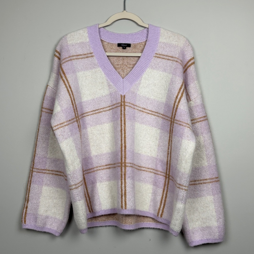 Rails Colleen Lilac Plaid V-Neck Sweater SZ M